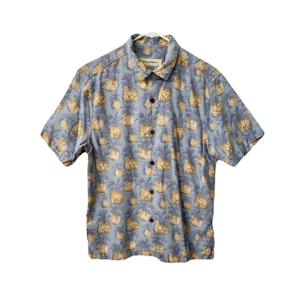 Tommy Bahama Mens Size Small 100% Silk Pineapple Hawaiian Button Up Shirt - Picture 1 of 6